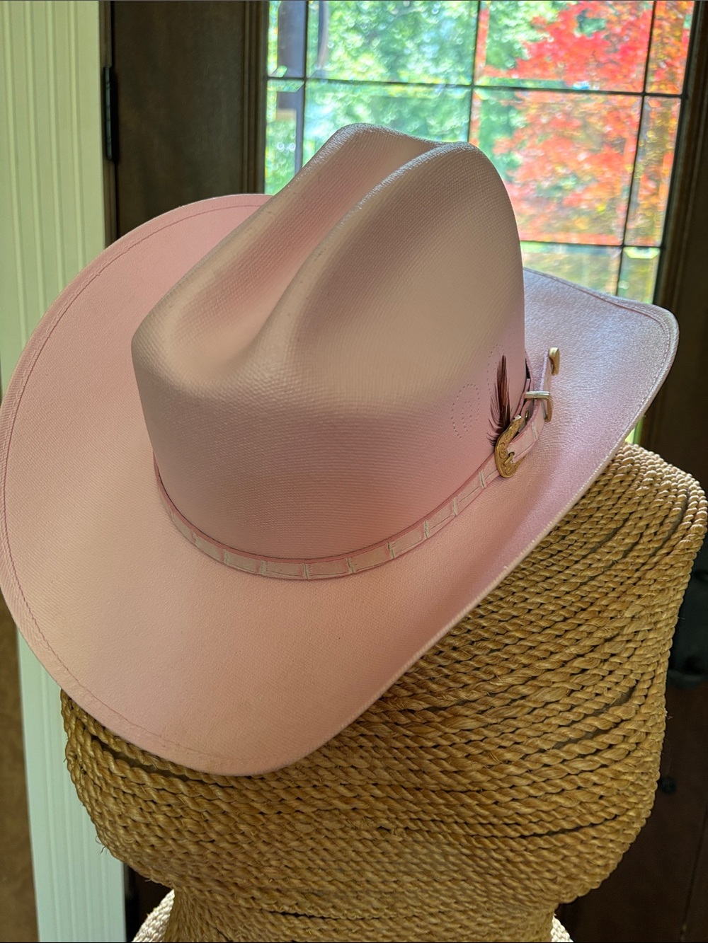 Classic Pink Western Cowgirl Hat with Decorative Buckle
